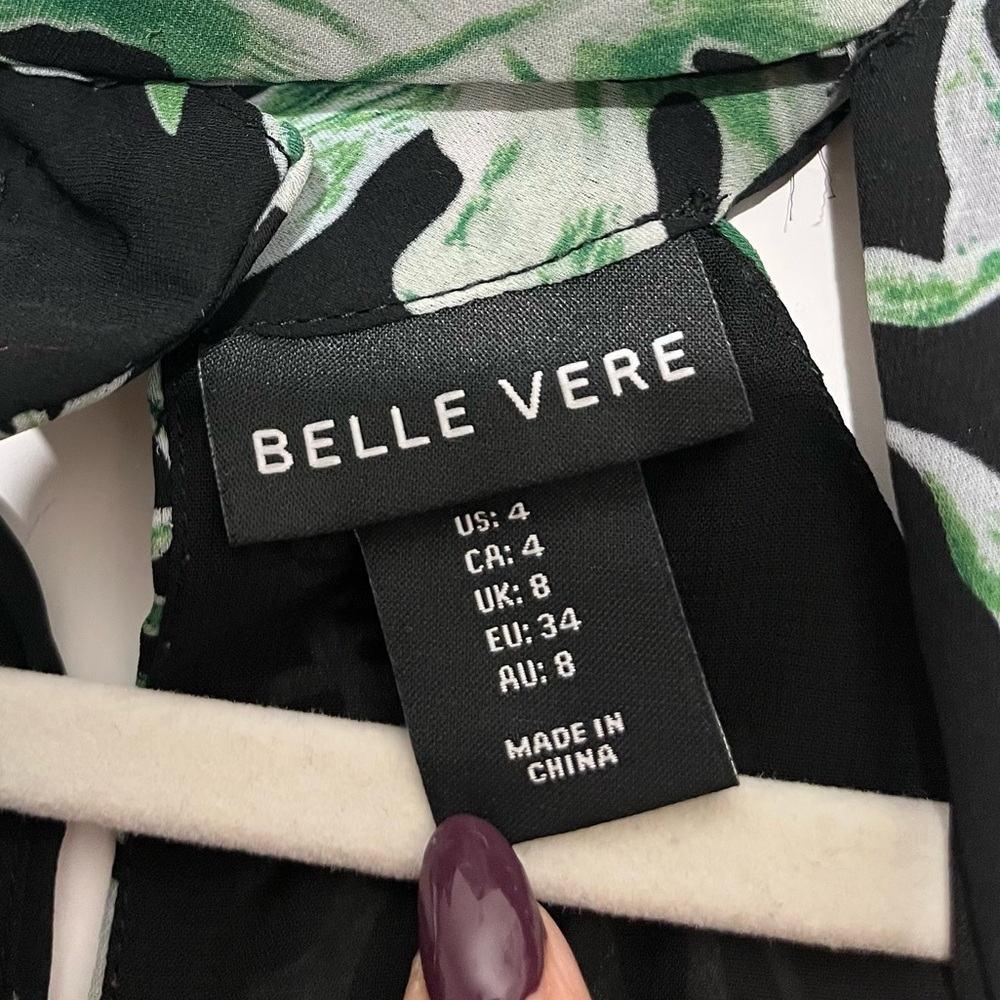 Belle Vere Tropical Leaf Halter Dress Green Black Size 4 Resort Summer - Picture 2 of 14